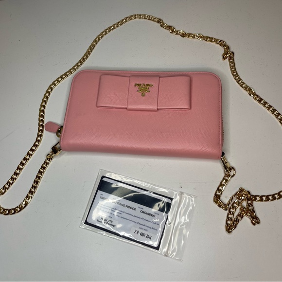 Prada Light Pink Bow Saffiano Leather Zippy Wallet - Picture 8 of 15
